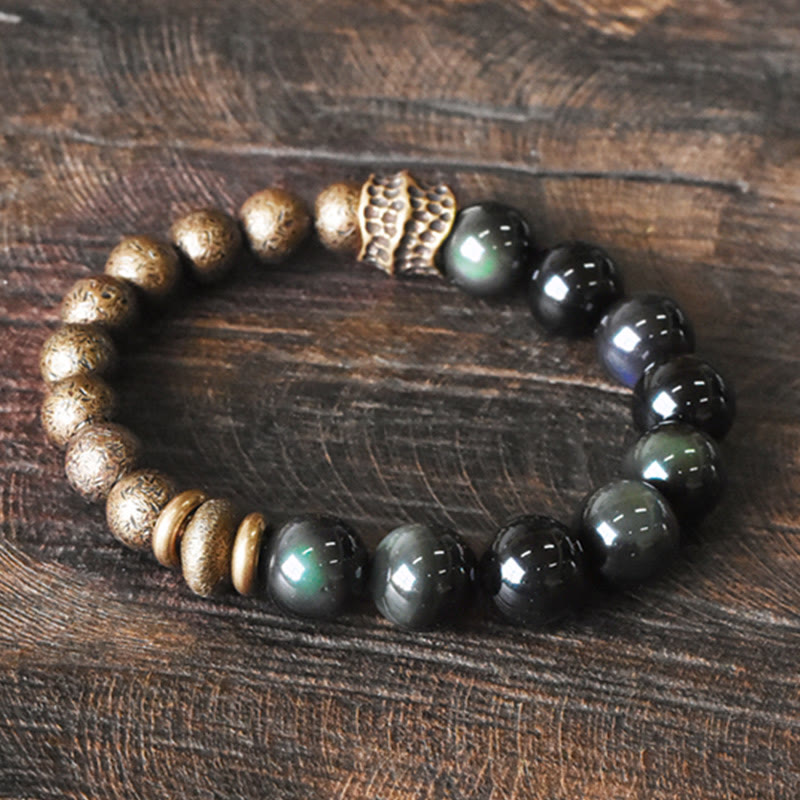 Buddha Stones Rainbow Obsidian Copper Bead Positive Transformation Bracelet - image 8