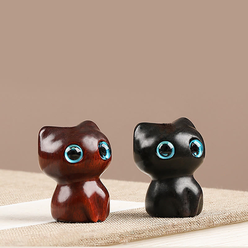 Buddha Stones Mini Small Leaf Red Sandalwood Ebony Wood Lucky Cat Lovely Kitty Peace Key Chain Phone Hanging Decoration - image 17