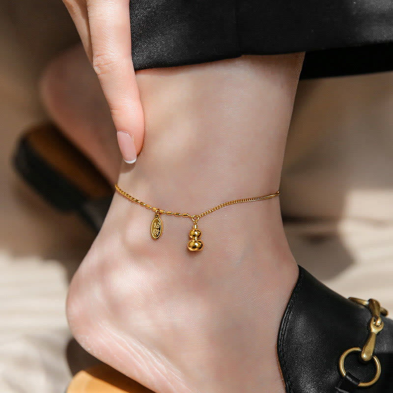 Buddha Stones 18k Gold Plated Copper Lucky Gourd Design Wealth Buckle Anklet - image 0
