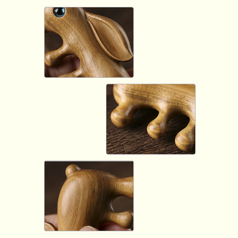 Small Leaf Red Sandalwood Green Sandalwood Lovely Bunny Relaxation Massage Comb - image 10