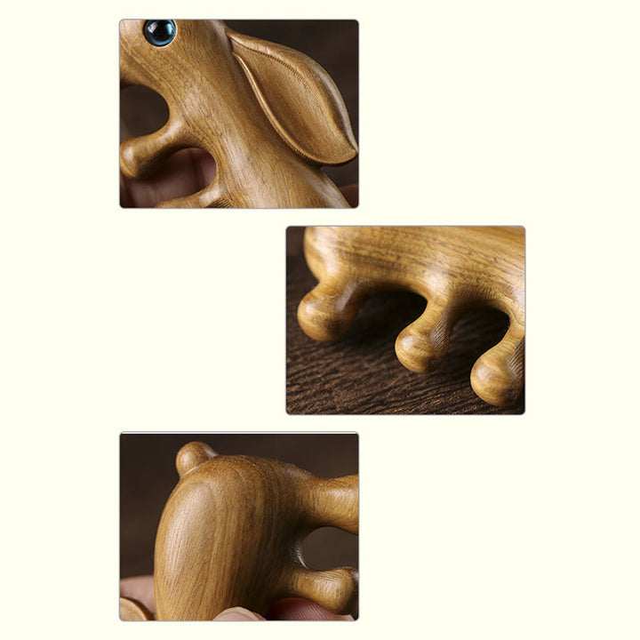 Small Leaf Red Sandalwood Green Sandalwood Lovely Bunny Relaxation Massage Comb - image 10