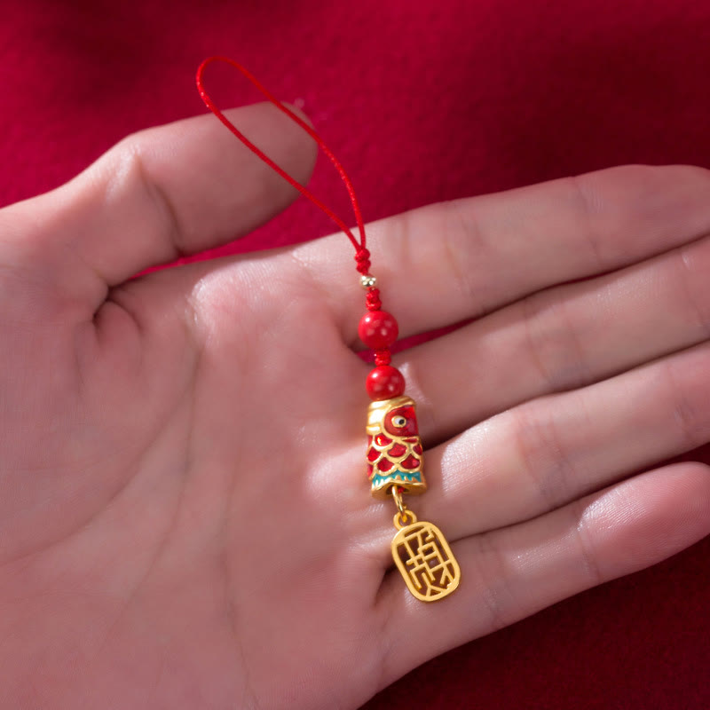 Buddha Stones Koi Fish Cinnabar Attracting Wealth Wish Ruyi Charm Luck Phone Hanging Decoration - image 13