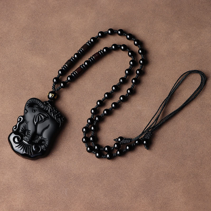 Black Obsidian Elephant Protection String Necklace Pendant Key Chain - image 10