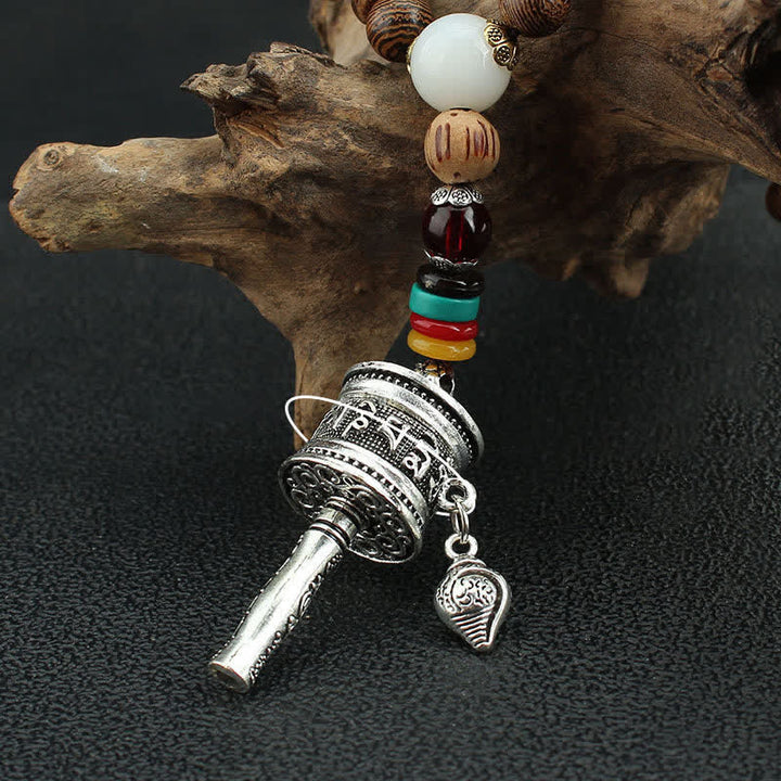 Buddha Stones Tibetan Om Mani Padme Hum Prayer Wheel Rotation Vajra Wood Necklace Pendant - image 16