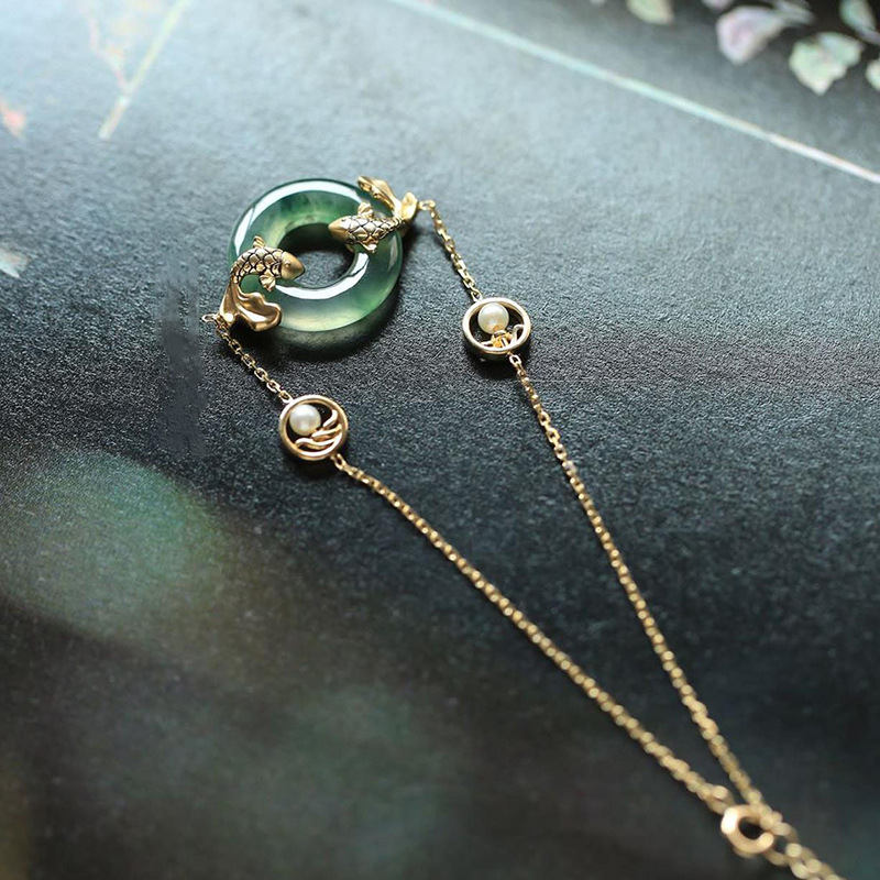 Buddha Stones Cyan Jade Koi Fish Healing Harmony Bracelet - image 3