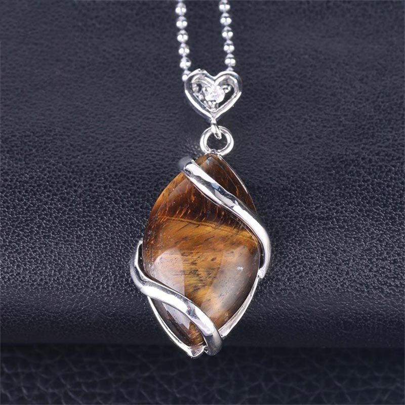 Buddha Stones Marquise Pattern Natural Crystal Stone Charm Necklace Pendant - Tiger Eye - image 15