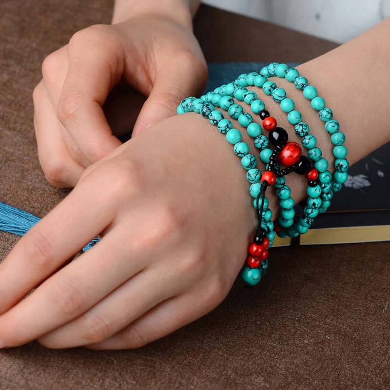 Buddha Stones Turquoise Black Onyx Red Turquoise Bead Protection Bracelet - image 8