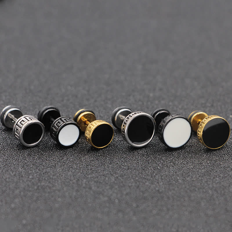 Buddha Stones Cool Men Titanium Steel Balance Round Stud Earrings - image 11
