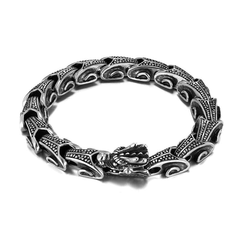 Buddha Stones Dragon Titanium Steel Luck Bracelet Bangle - DRAGON (Luck ♥ Strength) - image 0