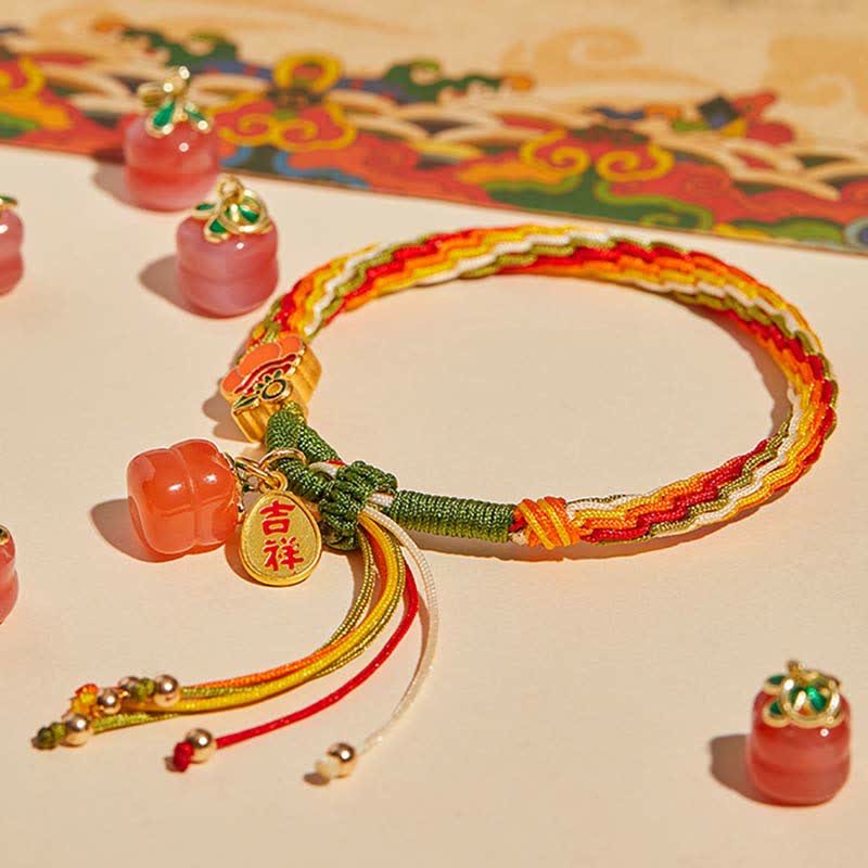 Buddha Stones Persimmon Red Agate Strength Reincarnation Knot Braid String Bracelet - image 1