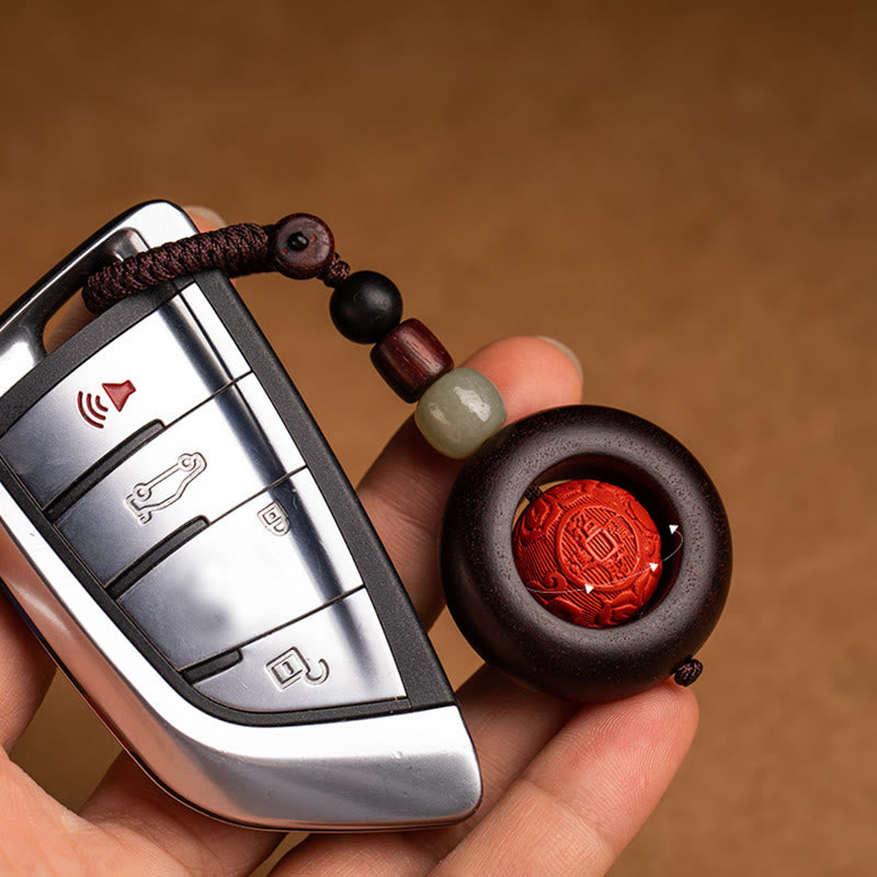 Buddha Stones Tibet Om Mani Padme Hum PiXiu Copper Coin Small Leaf Red Sandalwood Cinnabar Protection Key Chain - image 21