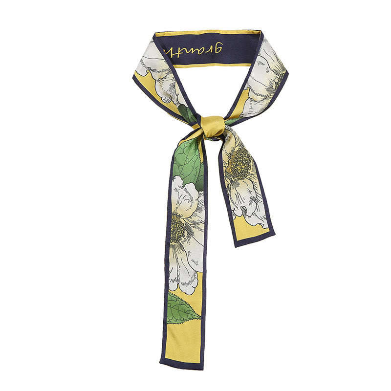 Buddha Stones Dunhuang Frescoes Mountains Sunset Floral Pattern 100% Mulberry Twilly Silk Neck Hair Scarf - Peony - image 24