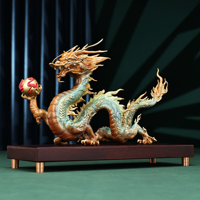 Buddha Stones Year Of The Dragon Auspicious Dragon Brass Copper Luck Success Office Decoration - Golden Dragon 31cm*10.5cm*19cm - image 0