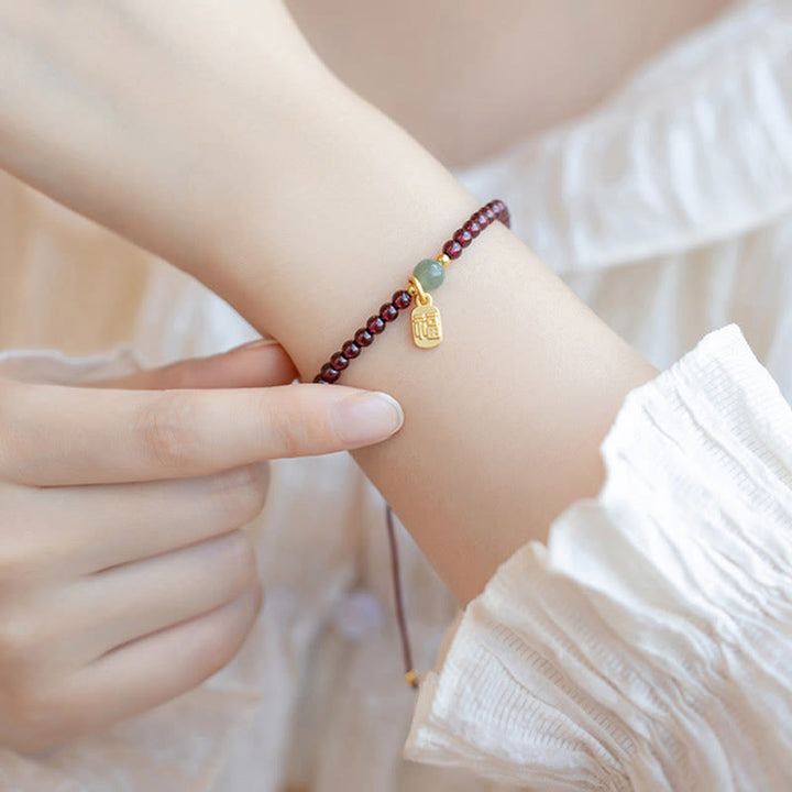 Buddha Stones Natural Strawberry Quartz Garnet Jade Lucky Fortune Fu Character Healing Charm Bracelet - image 15