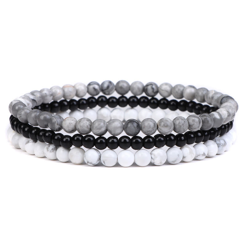 Buddha Stones 3Pcs Natural Crystal Stone Inner Peace Spiritual Bracelet - 4mm Picasso Jasper&Black Glass Beads&White Turquoise(Wrist Circumference 15-16cm) - image 27