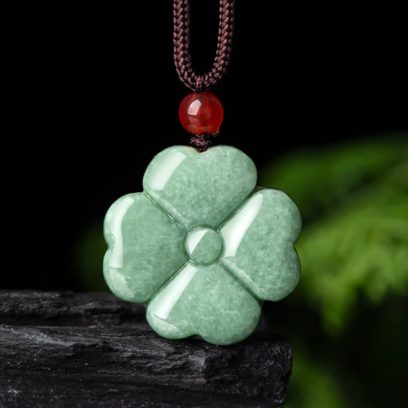 Buddha Stones Natural Lucky Four Leaf Clover Jade Prosperity Necklace Pendant - Jade(Prosperity♥Abundance) - image 0