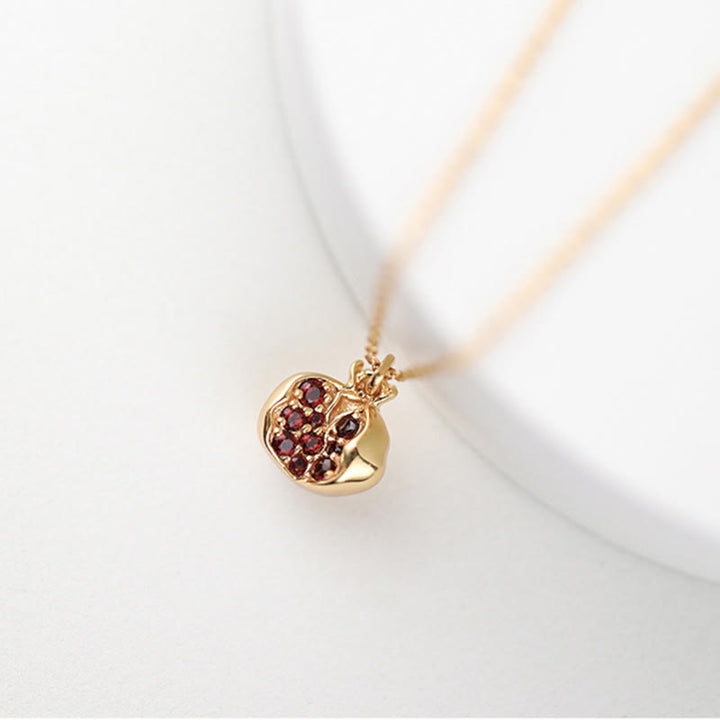 Buddha Stones 925 Sterling Silver 18k Gold Plated Pomegranate Garnet Crystal Passion Charm Necklace Pendant - image 0