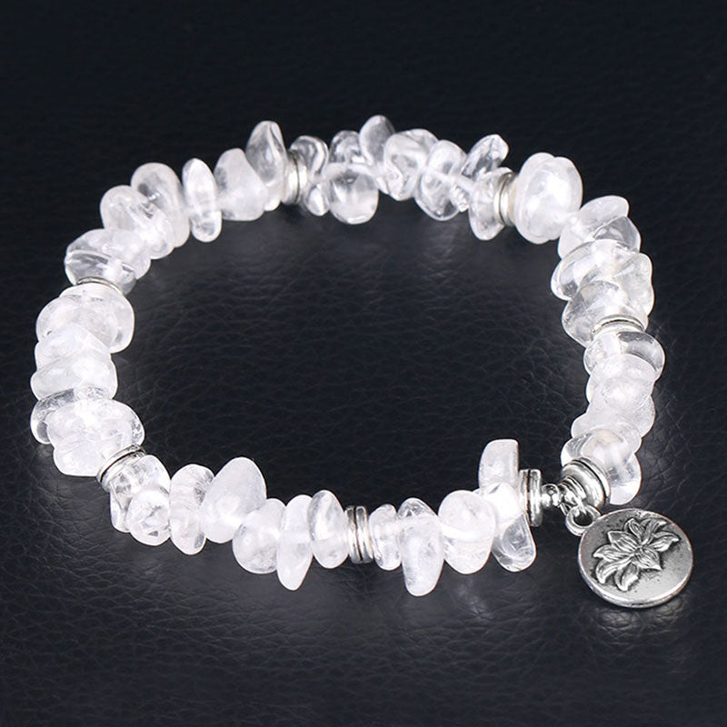 Buddha Stones Natural White Crystal Lotus Healing Bracelet - White Crystal - image 0