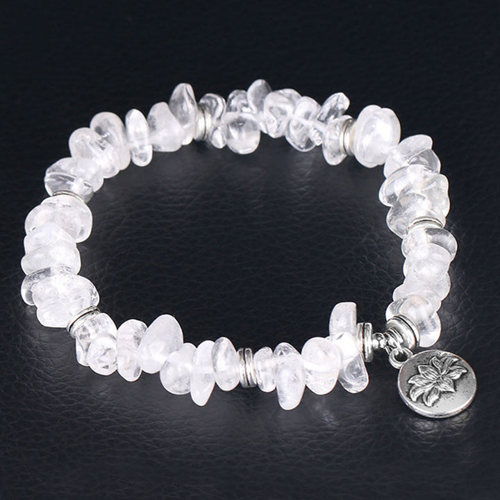 Buddha Stones Natural White Crystal Lotus Healing Bracelet - White Crystal - image 0