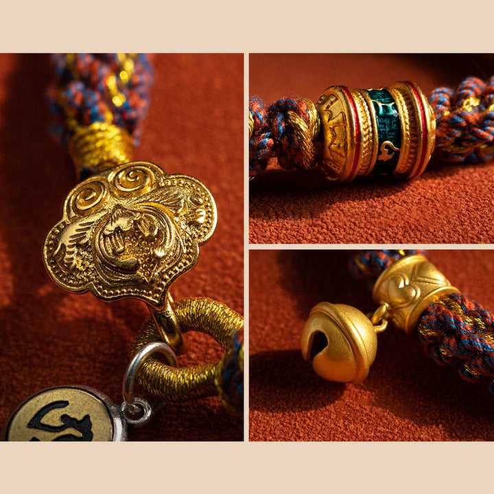 Buddha Stones 925 Sterling Silver Chinese Zodiac Natal Buddha Om Mani Padme Hum Luck Bell Braided String Bracelet - image 12