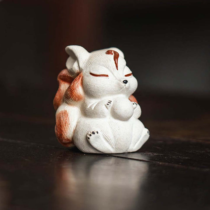 Buddha Stones Mini Nine Tailed Fox Purple Clay Luck Desk Decoration - image 10