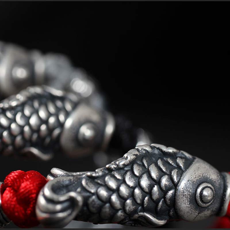 Buddha Stones Silver Luck Koi Fish Braided String Bracelet - image 7