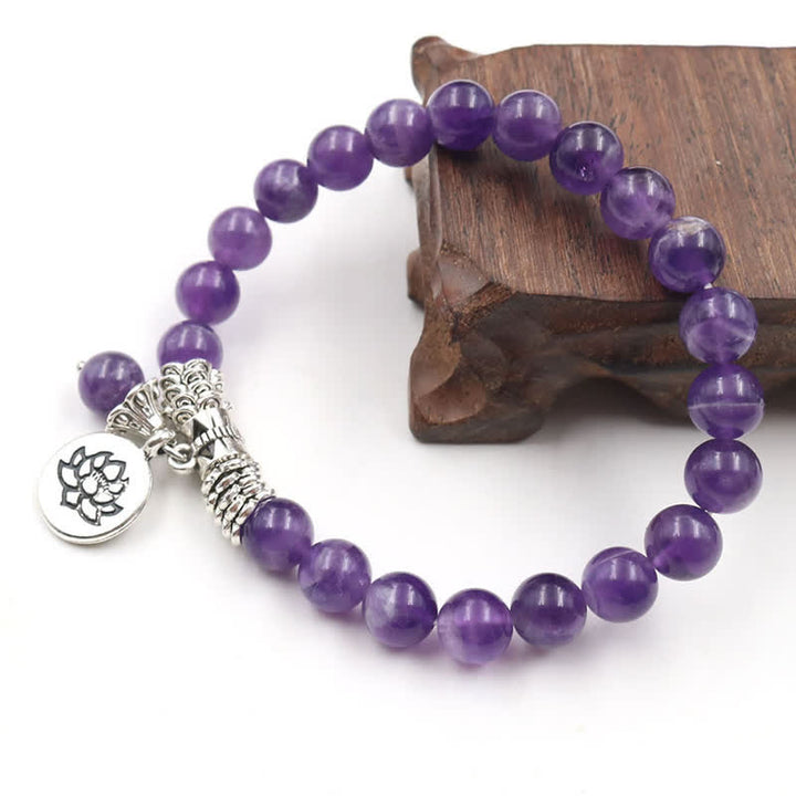 Buddha Stones Amethyst Crystal Lotus Healing Balance Bracelet - image 4