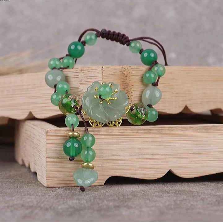 Buddha Stones Natural Green Jade Luck Dangling Flower Bracelet - image 10