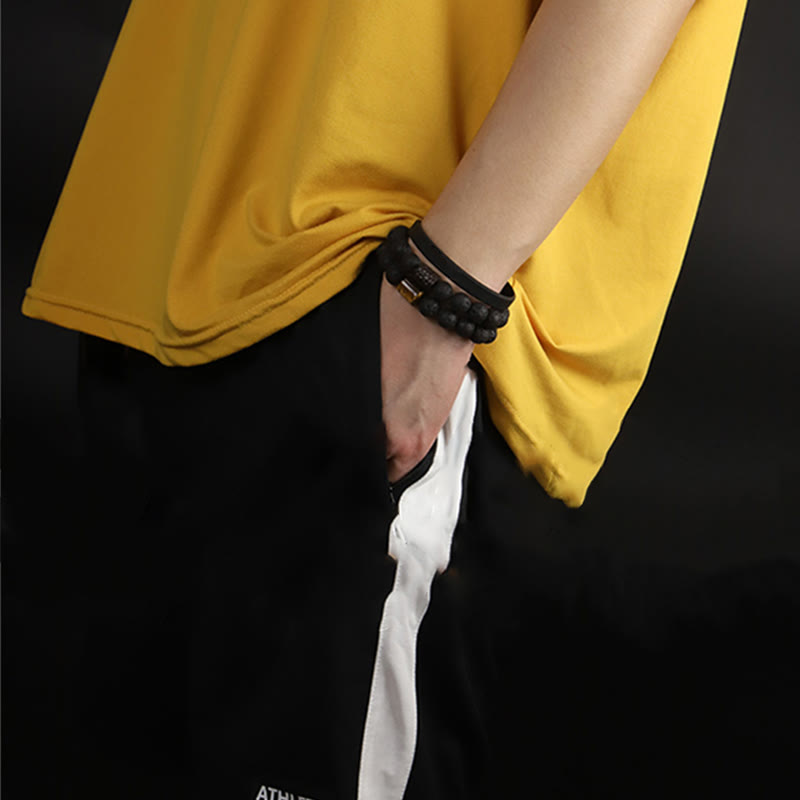 Buddha Stones Lava Rock Ebony Wood Tiger Eye Support Healing Bracelet - image 12