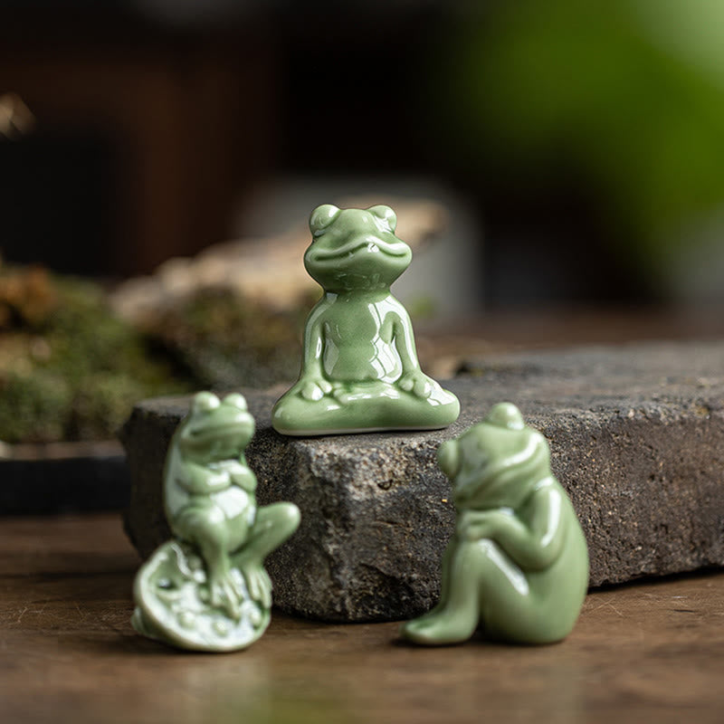 Buddha Stones Mini Small Meditation Lotus Resting Frog Ceramic Wealth Luck Home Tea Pet Figurine Decoration - image 0
