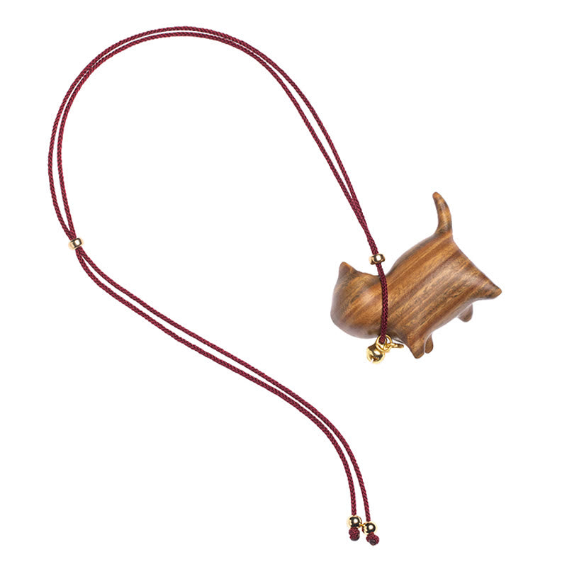 Buddha Stones Ebony Wood Green Sandalwood Lucky Cat Fu Character Lucky Fortune Bell Balance Car Hanging Decoration - image 16