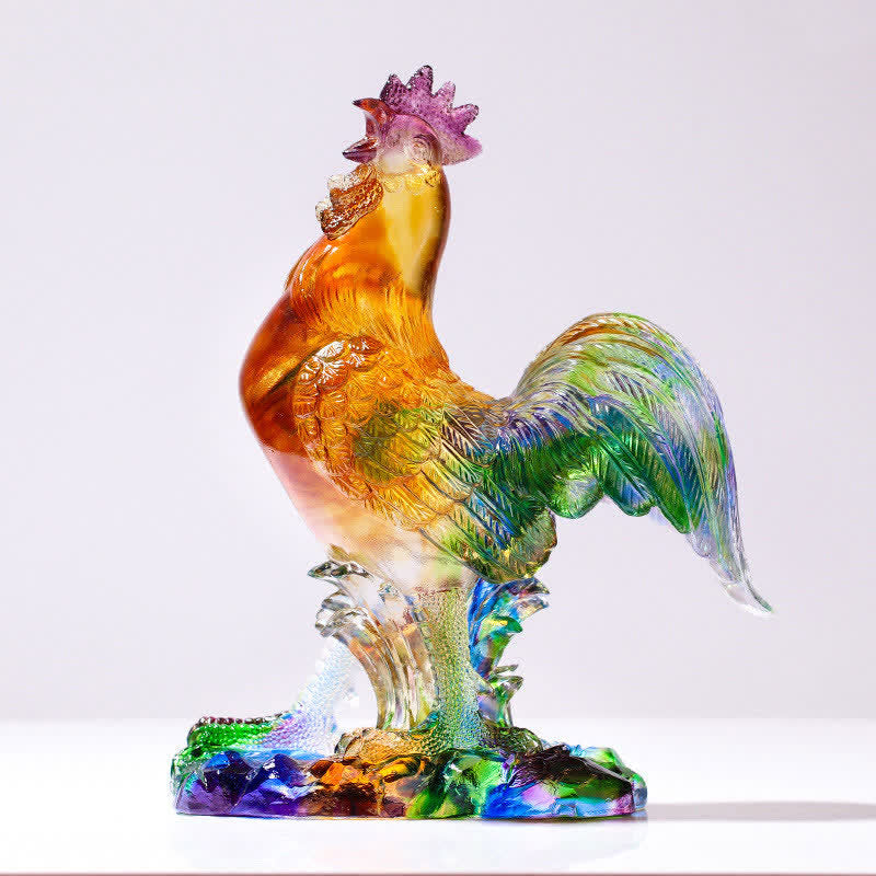 Buddha Stones Handmade Liuli Crystal Rooster Art Piece Home Decoration - image 10