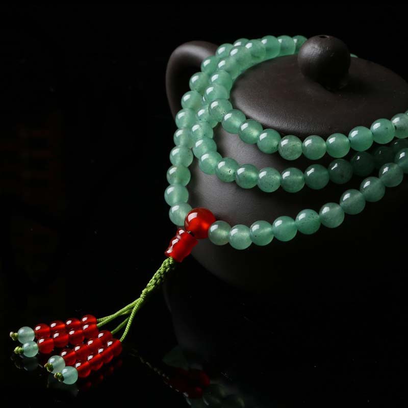 Buddha Stones 108 Beads Green Aventurine Red Agate Luck Mala Bracelet - image 6