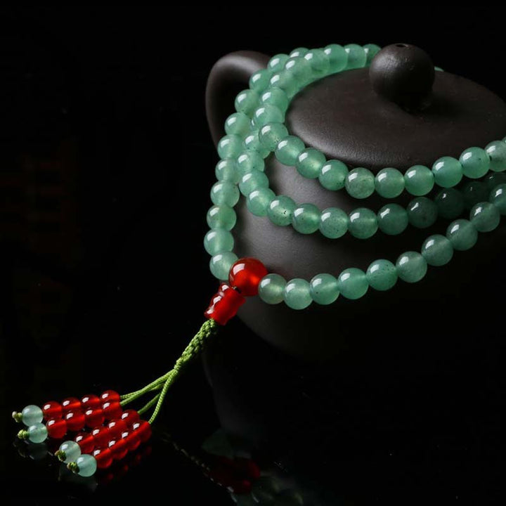 Buddha Stones 108 Beads Green Aventurine Red Agate Luck Mala Bracelet - image 6