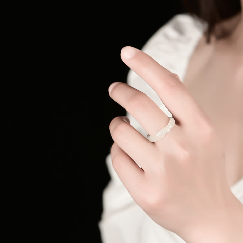 Buddha Stones Hetian White Jade Cyan Jade Koi Fish Success Luck Ring - image 5