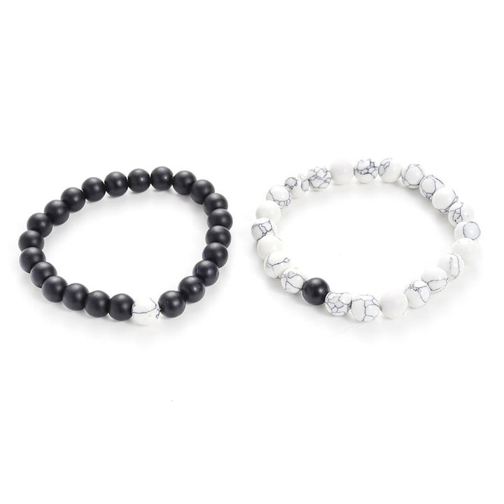 Buddha Stones 2pcs Natural Frosted Stone White Turquoise Bead Couple Bracelet - image 5