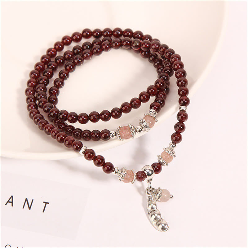 Buddha Stones Natural Garnet Strawberry Quartz Green Beans PiXiu Protection Triple Wrap Bracelet - image 1