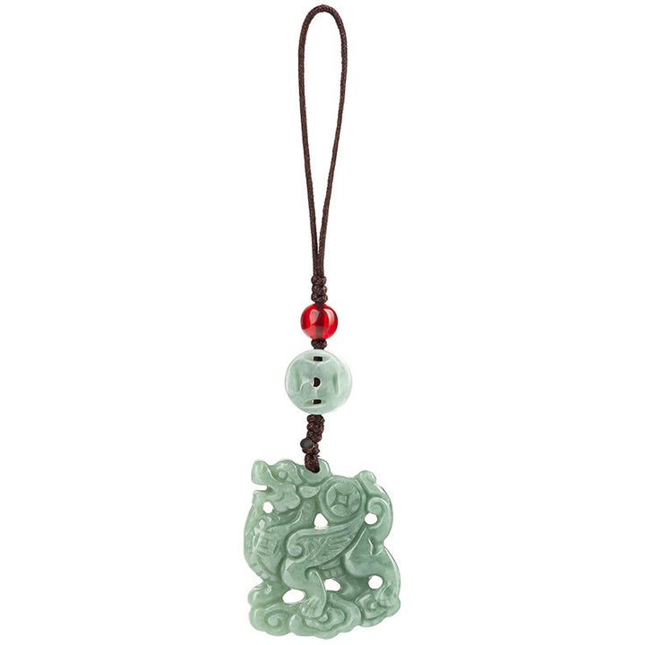 Buddha Stones Natural Jade Kirin Prosperity Phone Hanging Decoration - image 11