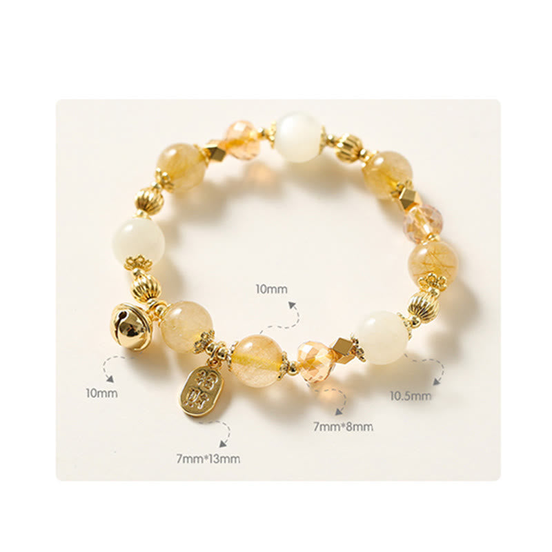 Buddha Stones 14K Gold Plated Golden Rutilated Quartz Wealth Bell Lucky Fortune Charm Bracelet - image 8