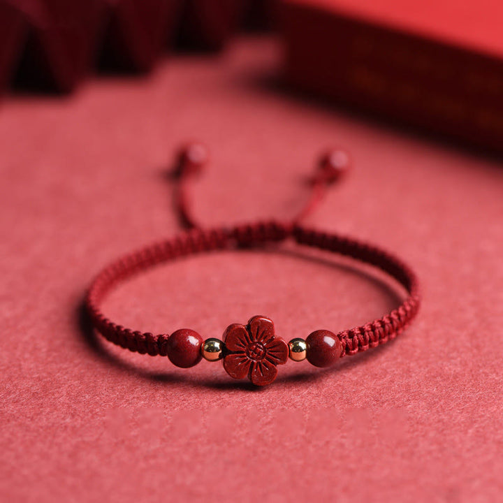 Buddha Stones Four Leaf Clover Five-petal Flower Cinnabar Blessing Red String Bracelet - image 15