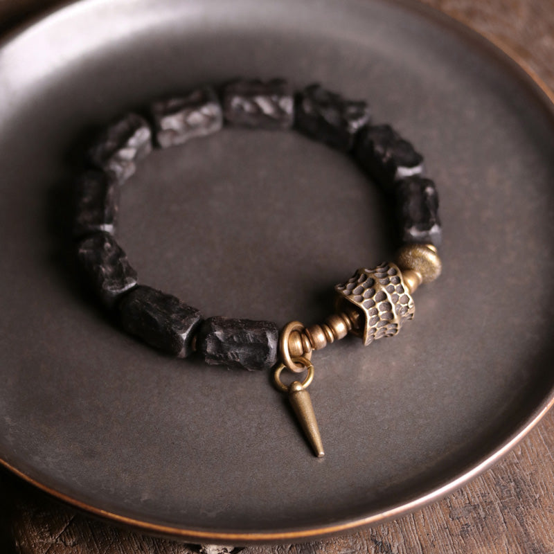 Buddha Stones Ebony Wood Copper Balance Protection Couple Bracelet - image 1