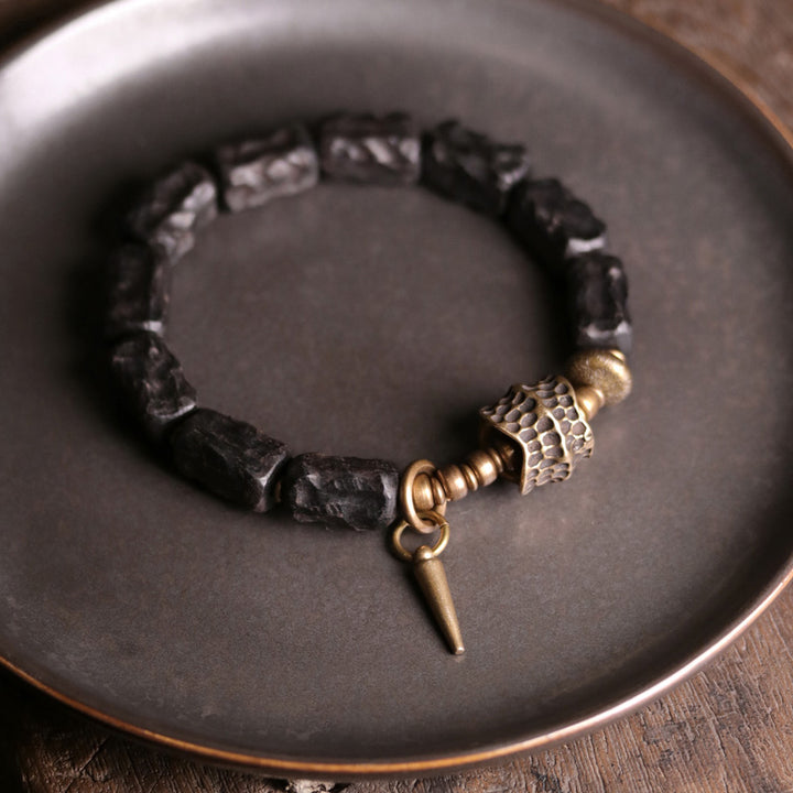 Buddha Stones Ebony Wood Copper Balance Protection Couple Bracelet - image 1