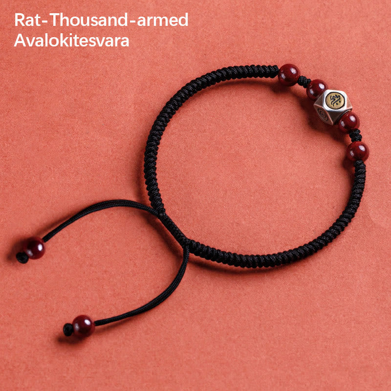 Buddha Stones 925 Sterling Silver Chinese Zodiac Natal Buddha Cinnabar Calm Bracelet - Rat-Thousand-armed Avalokitesvara - Black(Wrist Circumference 14-18cm) - image 6