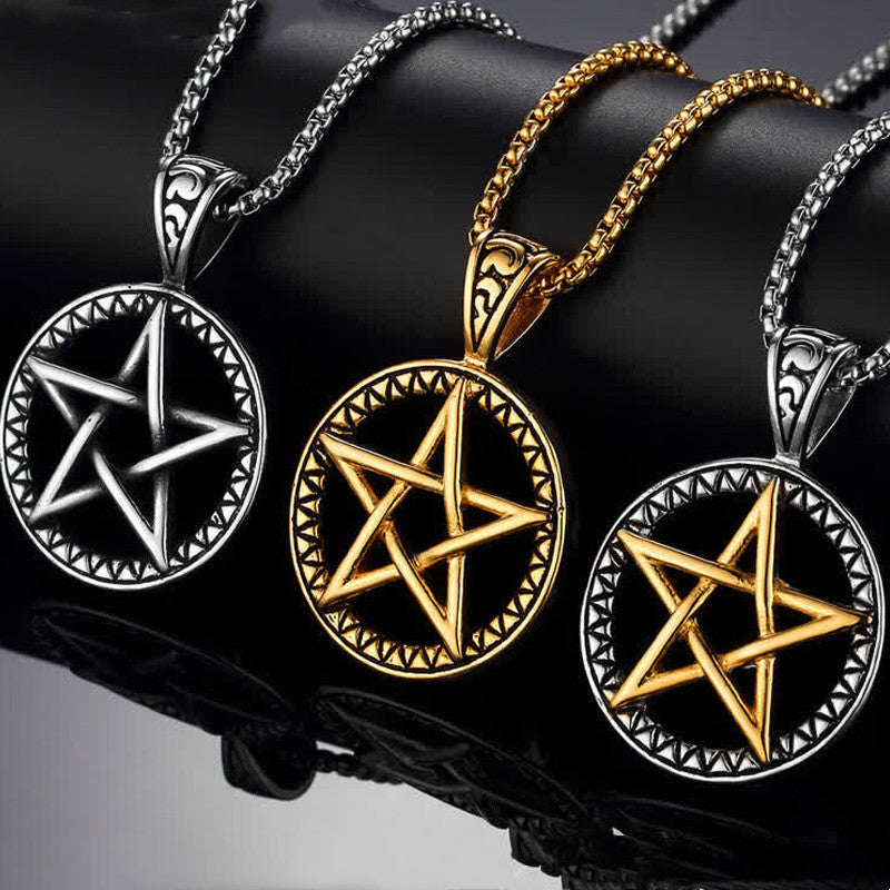 Pentagram Titanium Steel Balance Necklace Pendant - image 0