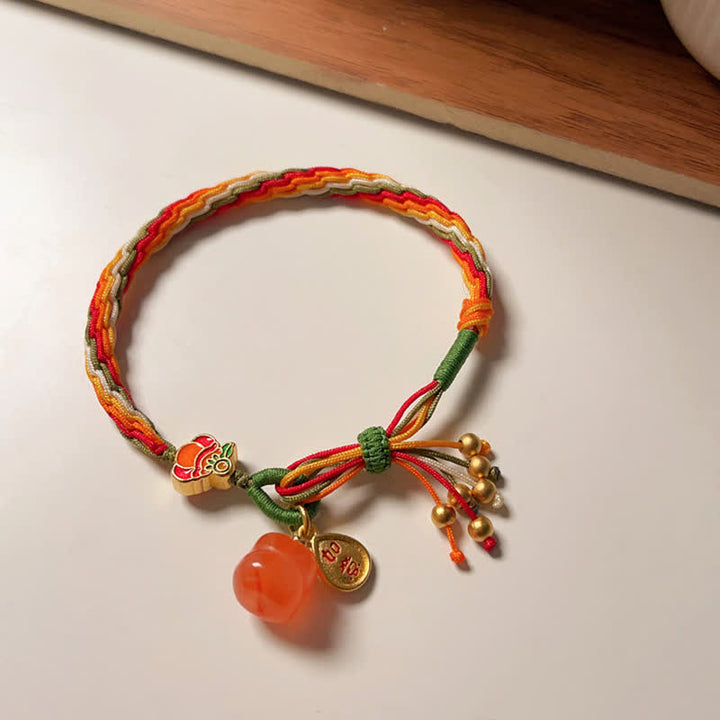 Buddha Stones Persimmon Red Agate Strength Reincarnation Knot Braid String Bracelet - image 12