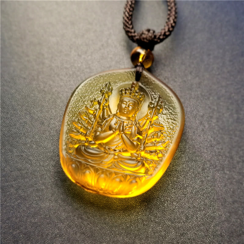 Buddha Stones Chinese Zodiac Natal Buddha Blessing Liuli Crystal Compassion Necklace Pendant - Rat-Thousand-armed Avalokitesvara - image 2