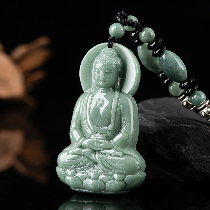 Buddha Stones Amitabha Buddha Jade Amulet Compassion String Necklace - image 4