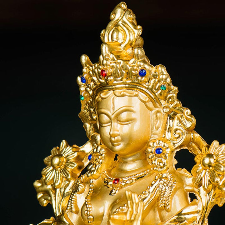 Buddha Stones Bodhisattva White Tara Hope Protection Gold Plated Statue Decoration - image 10