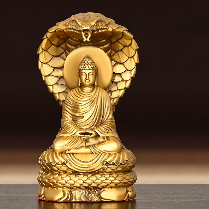 Buddha Stones Buddha Shakyamuni Snake Figurine Serenity Copper Statue Home Offering Decoration - image 4