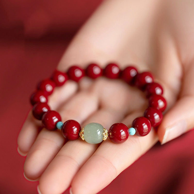 Buddha Stones Cinnabar Green Aventurine Fortune Luck Bracelet - image 0